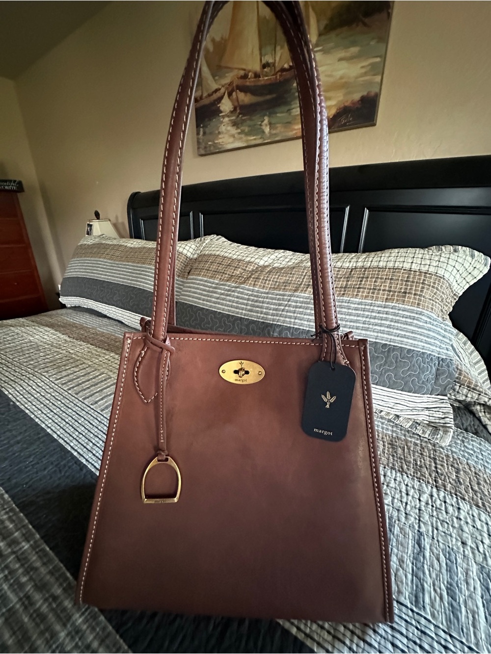 Margo New York Phoebe Leather Tote Bag in Cognac - Picture 6 of 11